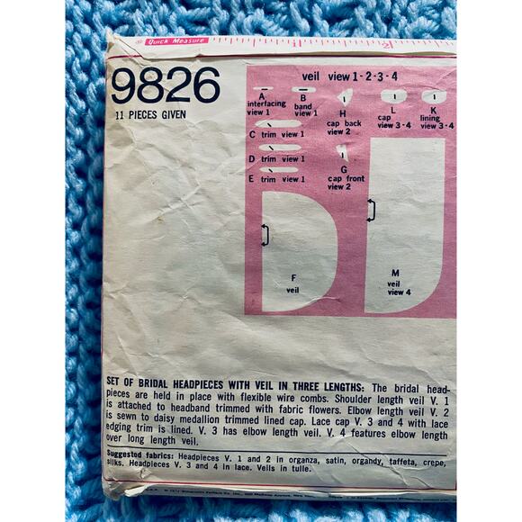 Simplicity sewing pattern  9826 wedding headpiece veil - Picture 4 of 5